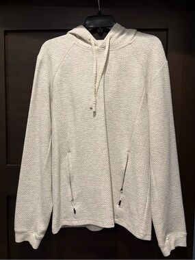 Textured White Hoodie with Drawstring